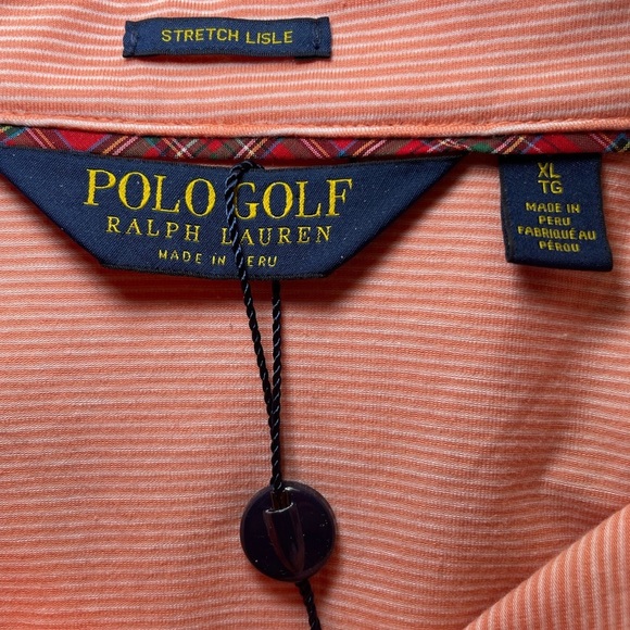 Ralph Lauren Polo Golf Orange and White Striped Polo Shirt sz XL - Picture 4 of 6